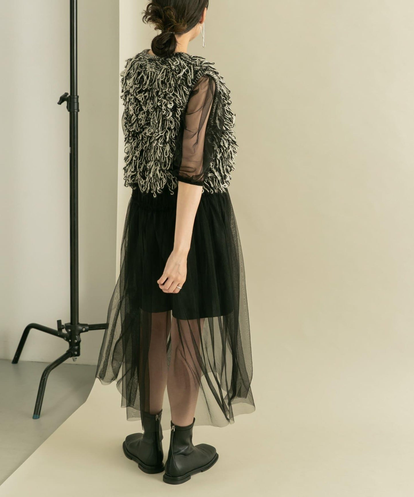 泡泡袖網紗連衣裙