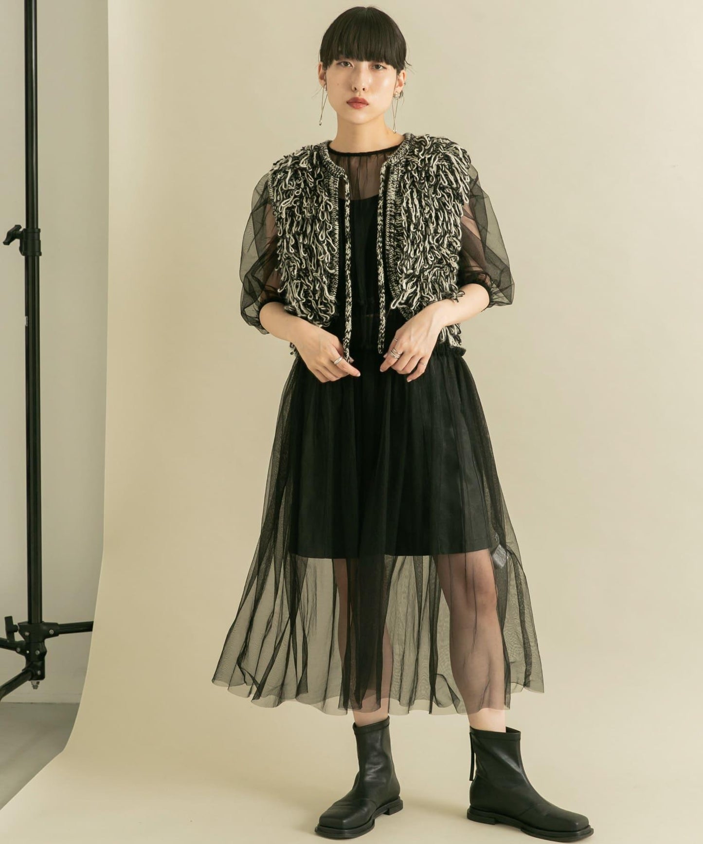 泡泡袖網紗連衣裙