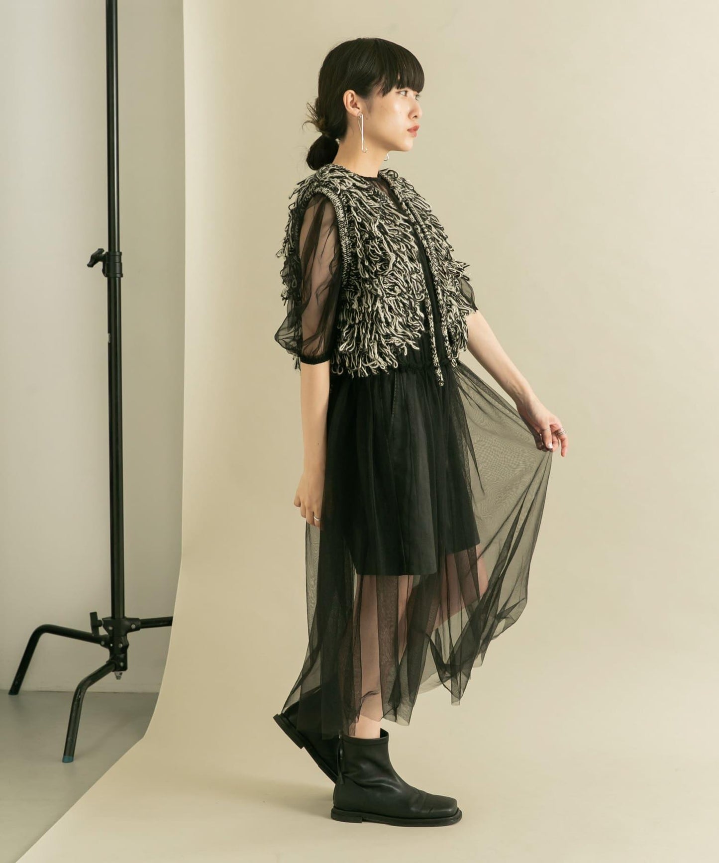 泡泡袖網紗連衣裙