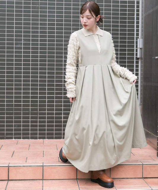 2尺碼可選鑰匙領大碼百褶連體裙