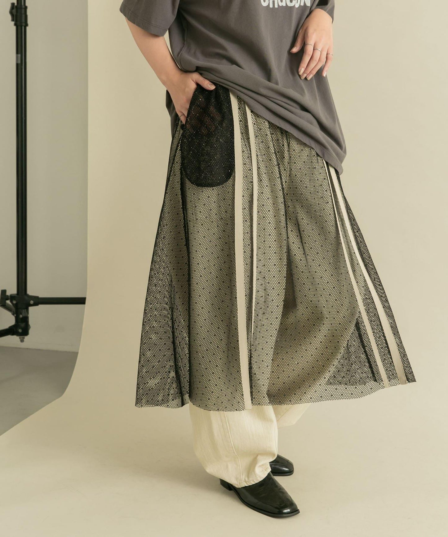 網紗拼接層疊半身裙