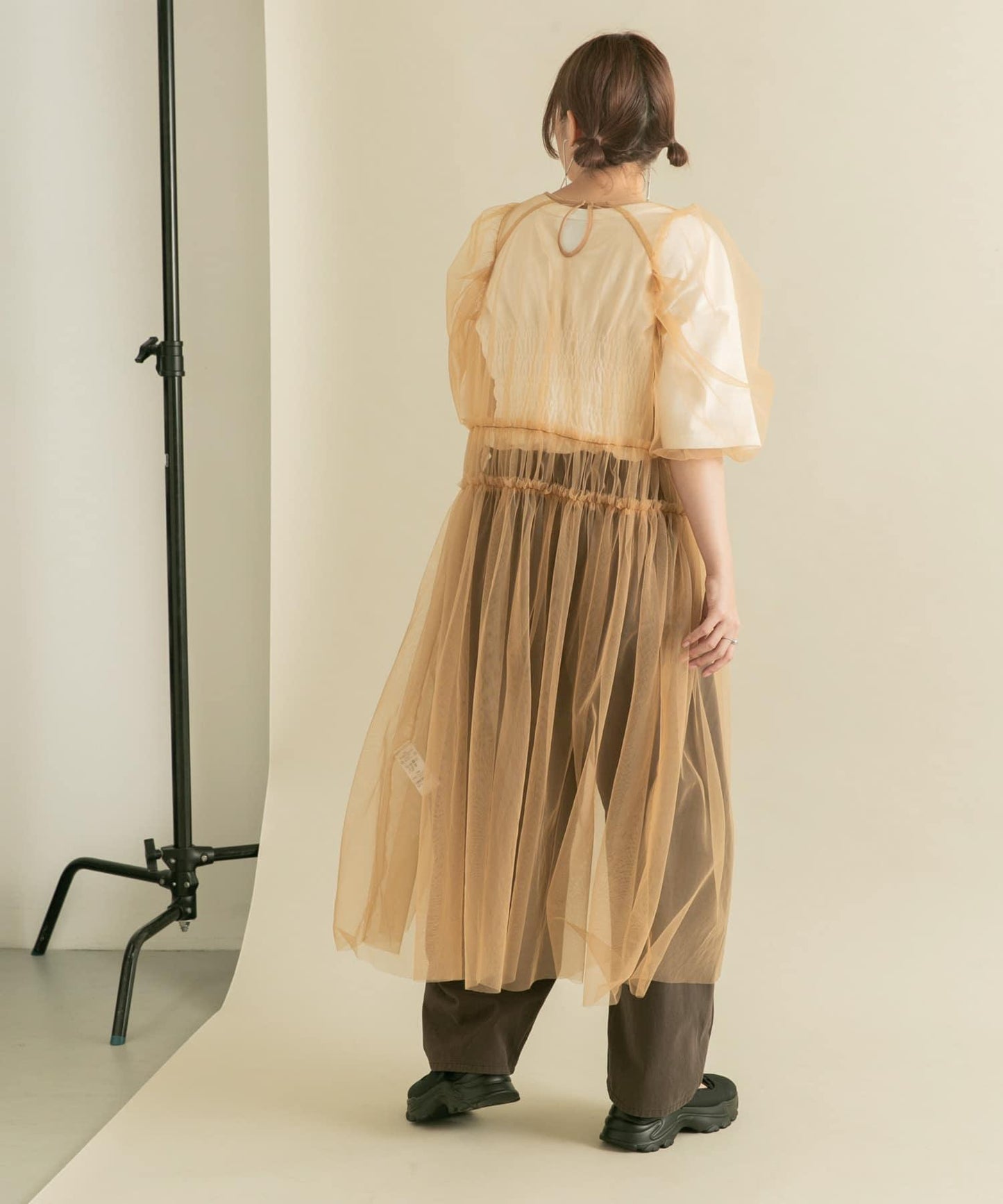 泡泡袖網紗連衣裙