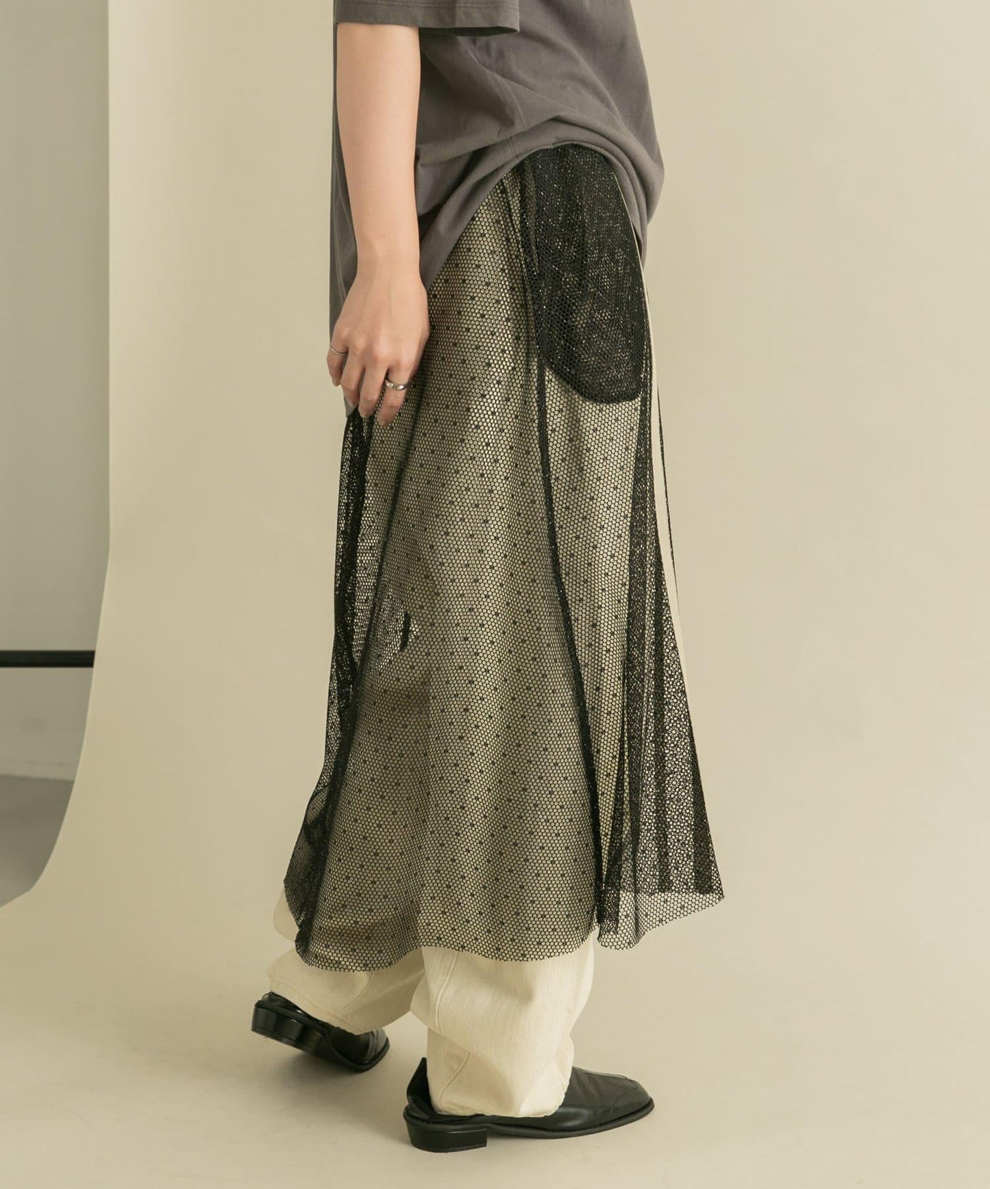 網紗拼接層疊半身裙