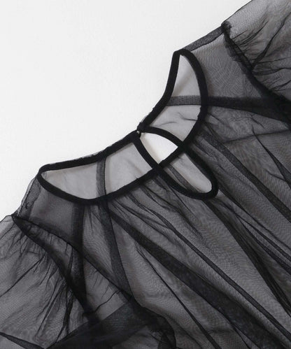 泡泡袖網紗連衣裙