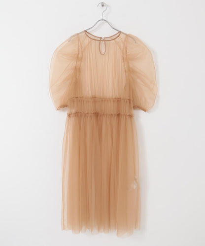 泡泡袖網紗連衣裙