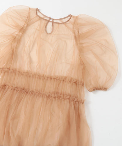 泡泡袖網紗連衣裙