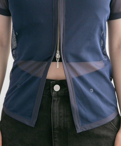 網眼拉鍊上衣