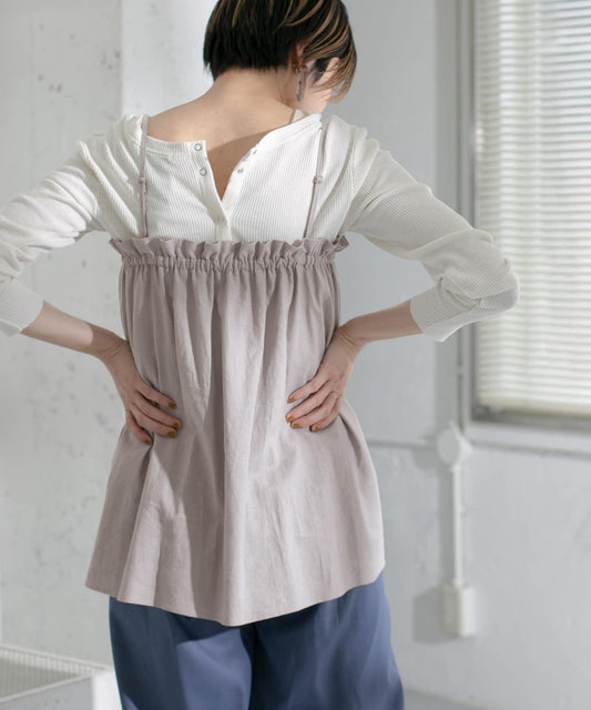 亞麻褶皺吊帶衫