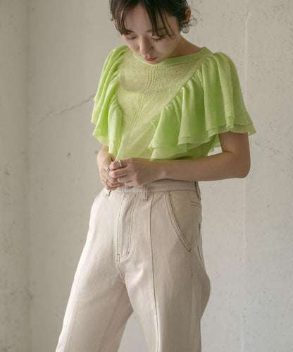 鏤空編織荷葉邊針織衫