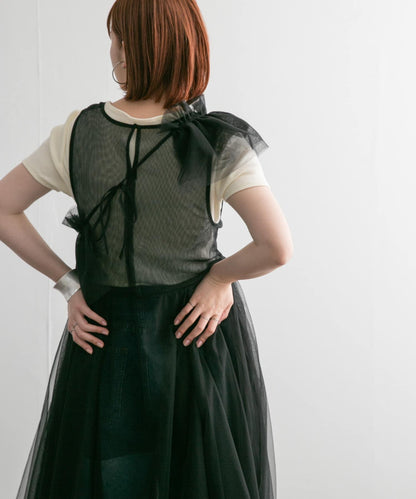 荷葉邊套裝網紗連衣裙