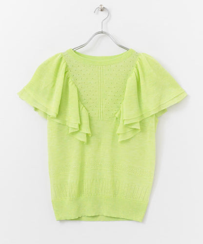 鏤空編織荷葉邊針織衫