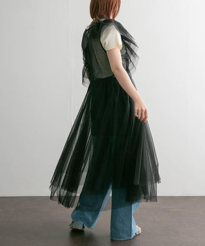 荷葉邊套裝網紗連衣裙