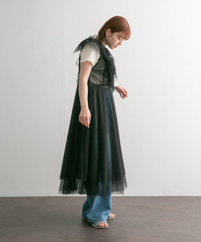 荷葉邊套裝網紗連衣裙