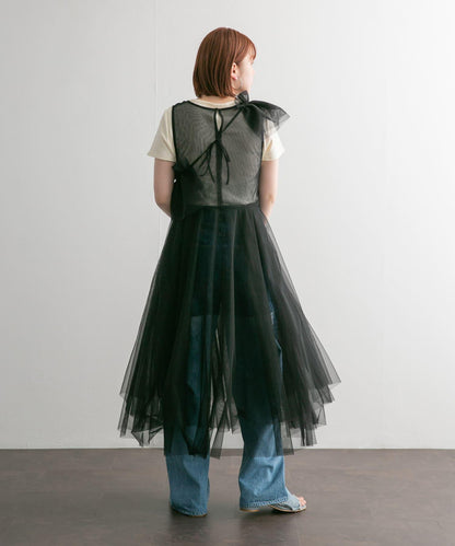 荷葉邊套裝網紗連衣裙