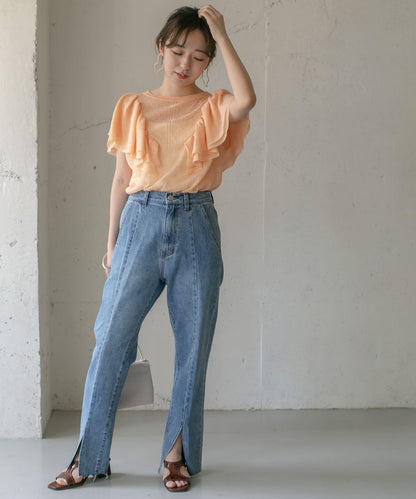 鏤空編織荷葉邊針織衫