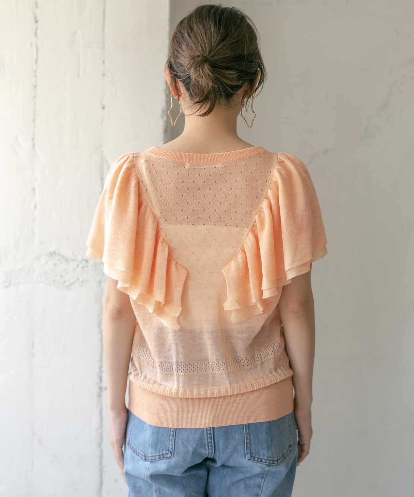 鏤空編織荷葉邊針織衫