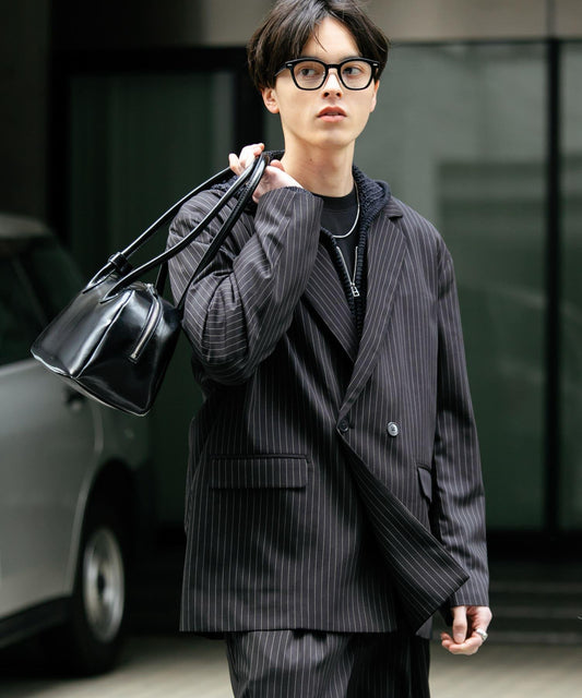 可搭配套裝細條紋寬鬆西裝外套