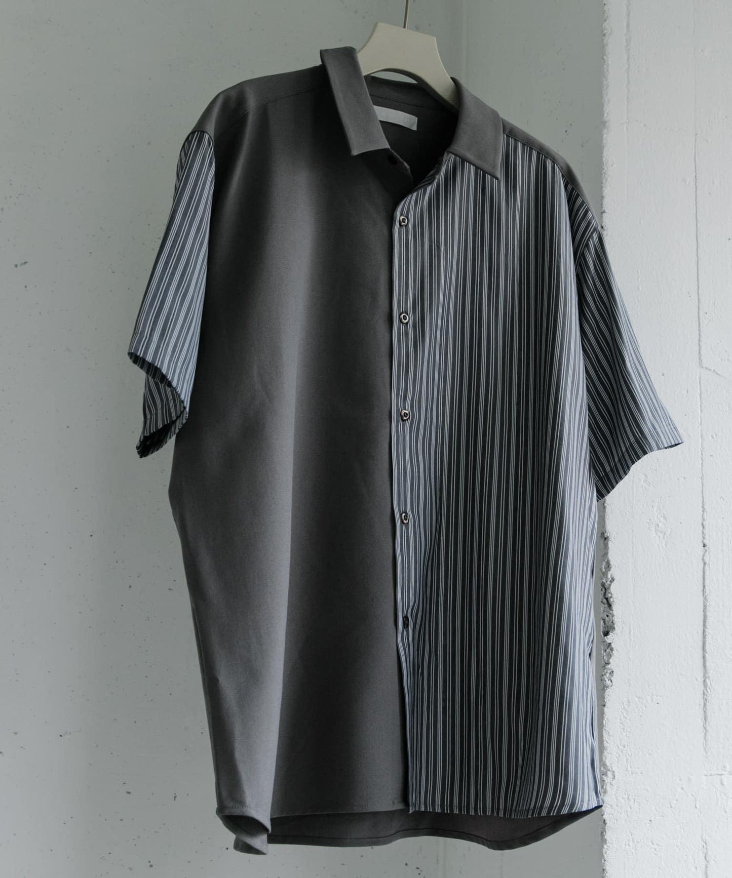 拼色條紋五分袖襯衫