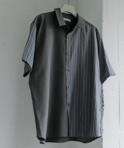 拼色條紋五分袖襯衫