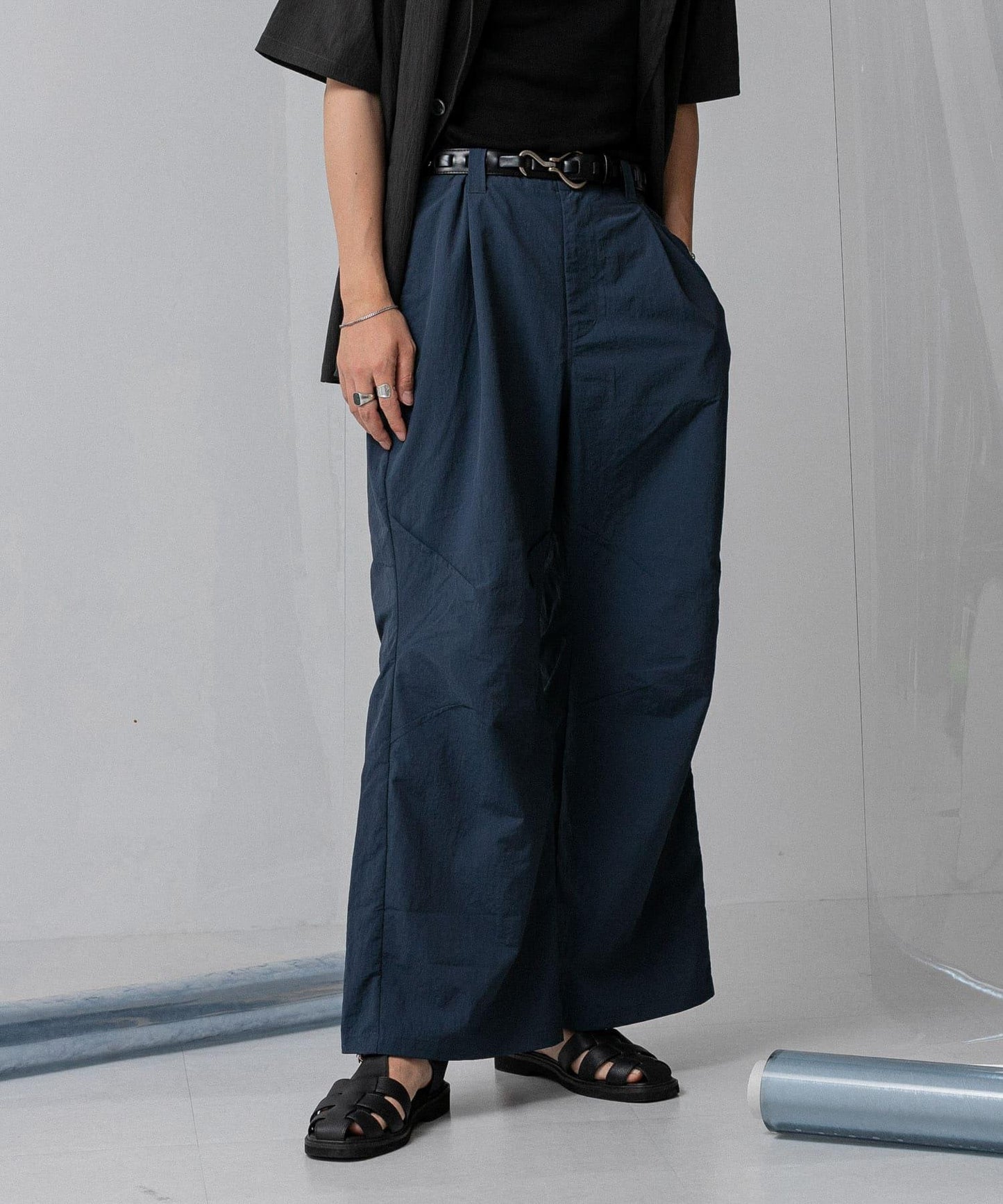 『わたべ×SOP』尼龍闊腿喇叭褲