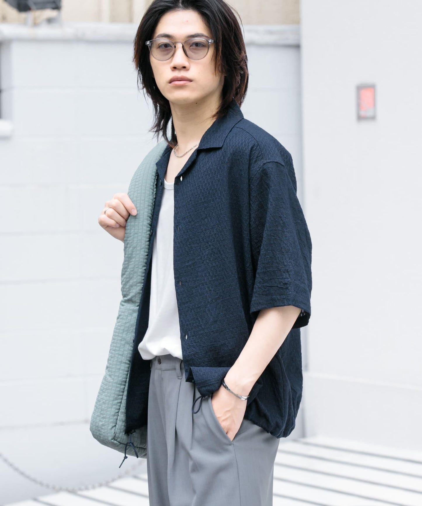 透視蕾絲抽繩開領襯衫