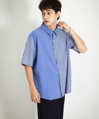 拼色條紋五分袖襯衫