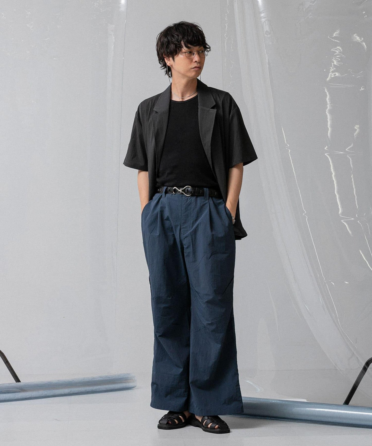 『わたべ×SOP』尼龍闊腿喇叭褲