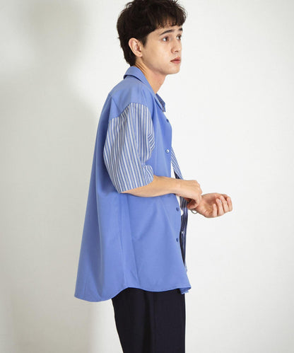 拼色條紋五分袖襯衫