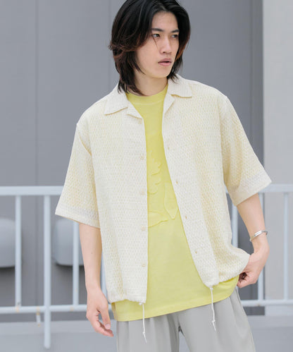 透視蕾絲抽繩開領襯衫