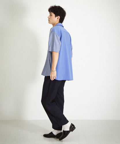 拼色條紋五分袖襯衫