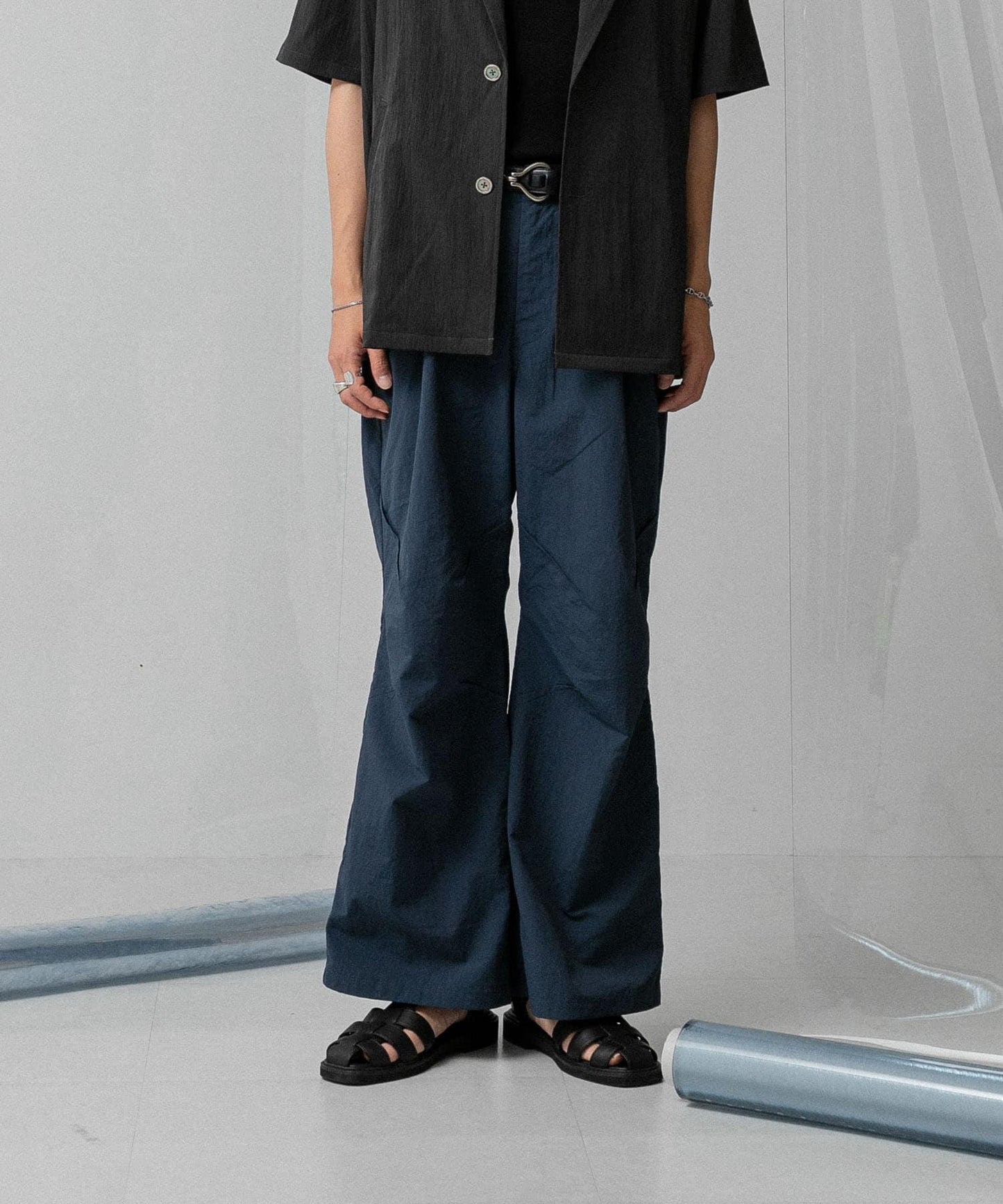 『わたべ×SOP』尼龍闊腿喇叭褲