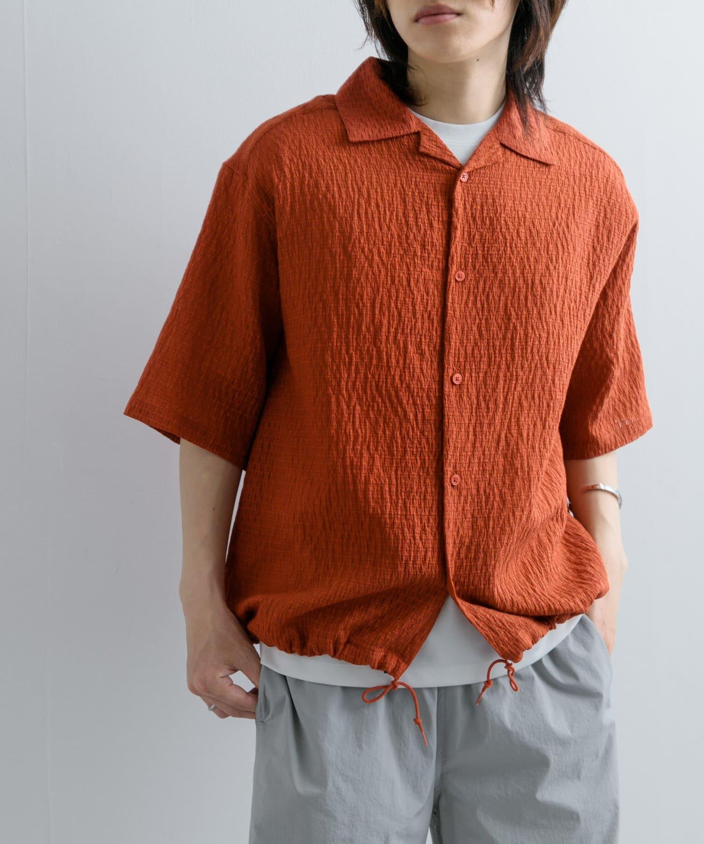 透視蕾絲抽繩開領襯衫