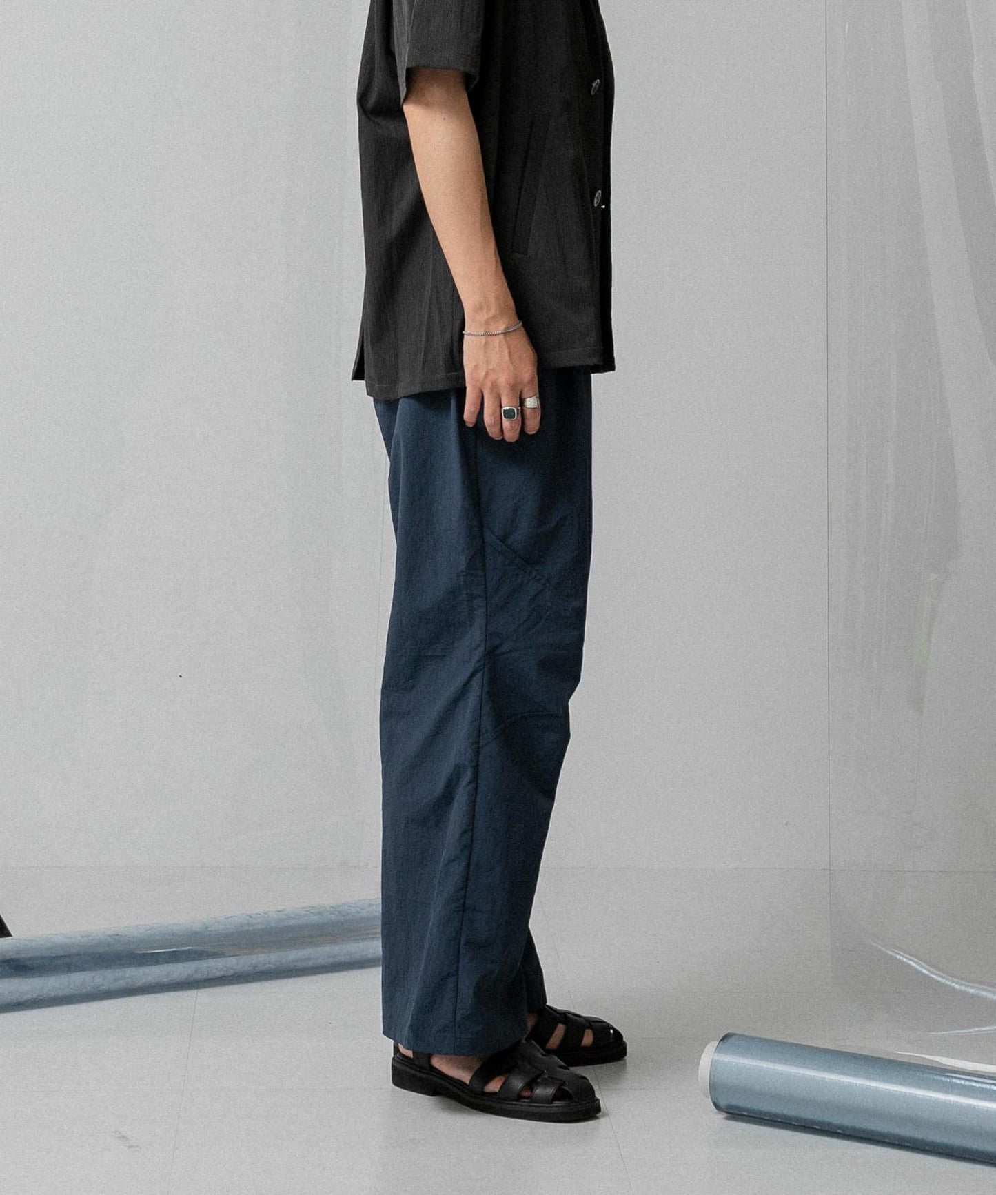 『わたべ×SOP』尼龍闊腿喇叭褲