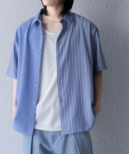 拼色條紋五分袖襯衫