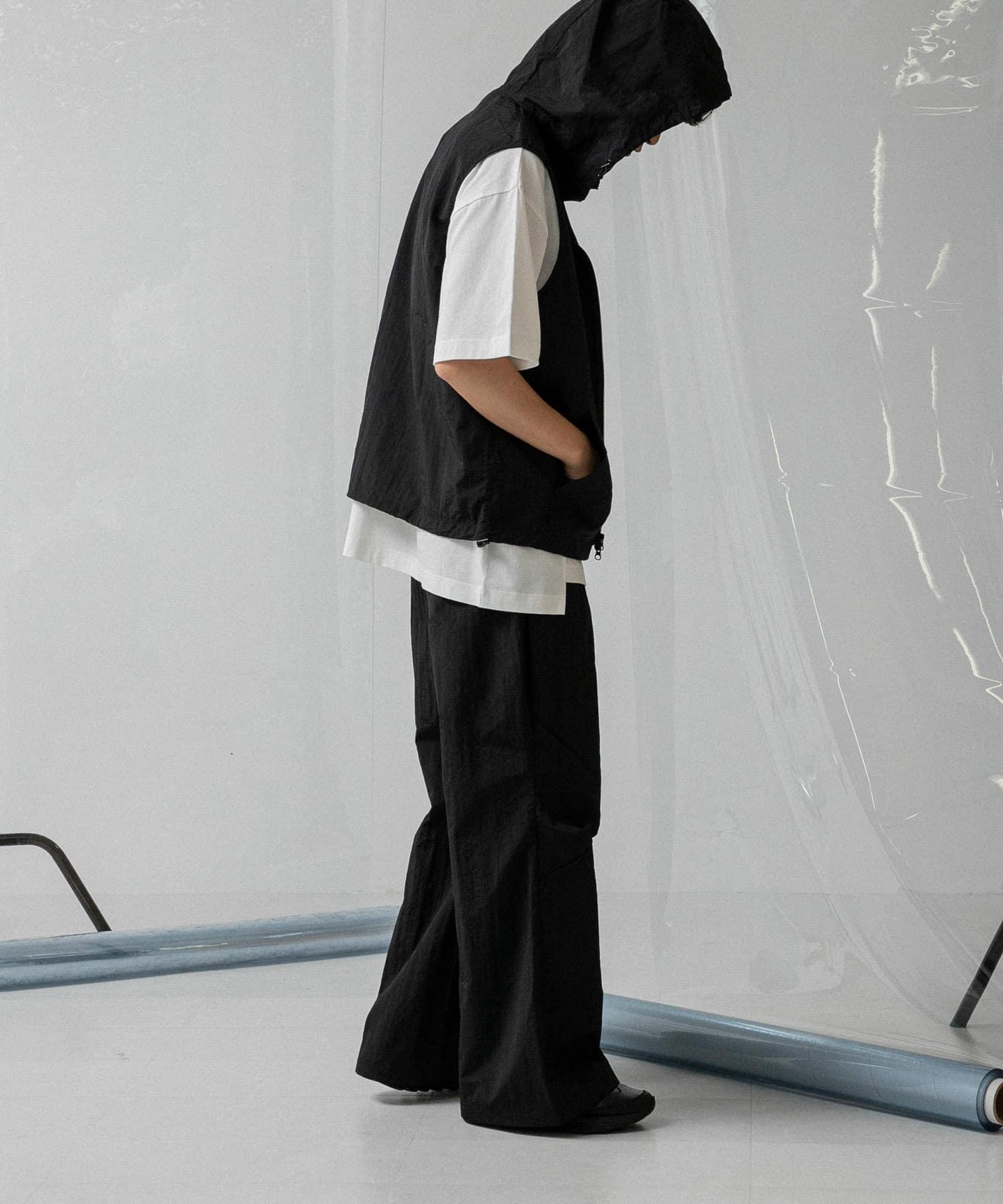 『わたべ×SOP』尼龍闊腿喇叭褲