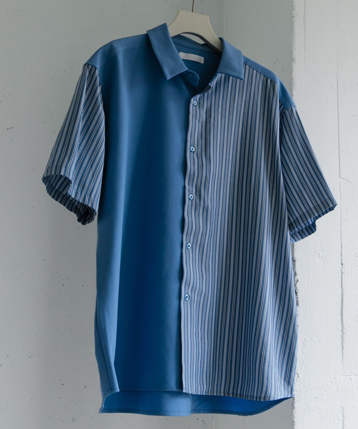 拼色條紋五分袖襯衫