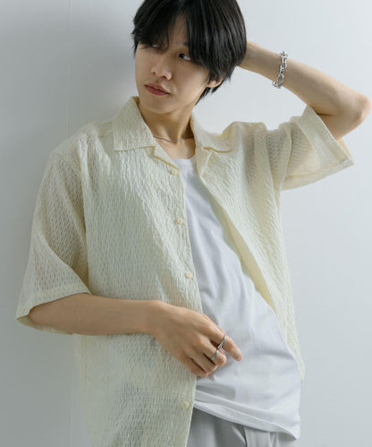 透視蕾絲抽繩開領襯衫