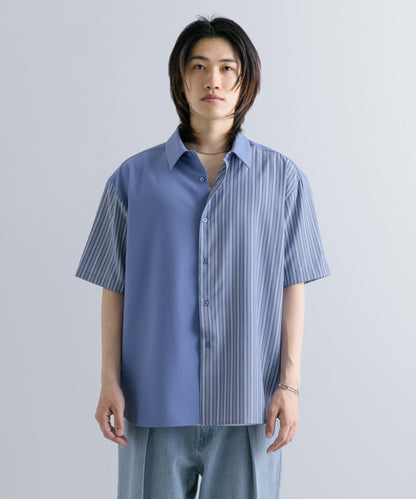 拼色條紋五分袖襯衫