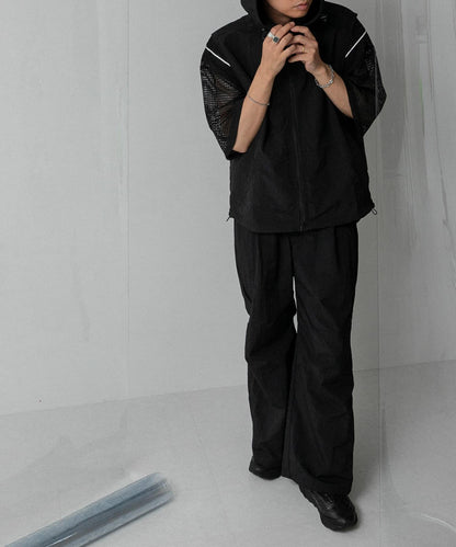 『わたべ×SOP』尼龍闊腿喇叭褲