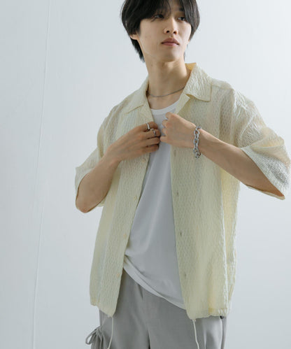 透視蕾絲抽繩開領襯衫