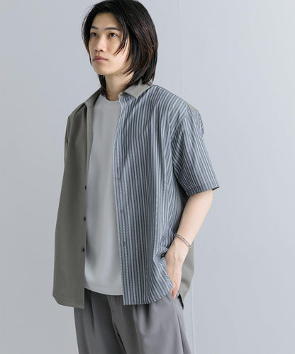 拼色條紋五分袖襯衫