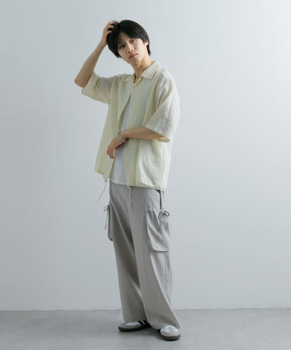 透視蕾絲抽繩開領襯衫