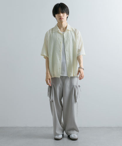 透視蕾絲抽繩開領襯衫