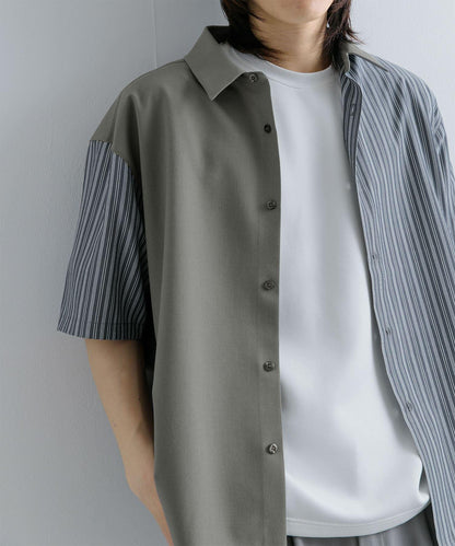拼色條紋五分袖襯衫