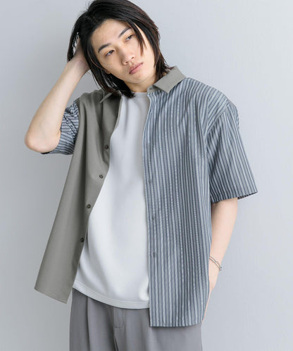 拼色條紋五分袖襯衫