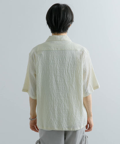 透視蕾絲抽繩開領襯衫