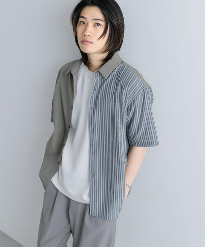 拼色條紋五分袖襯衫