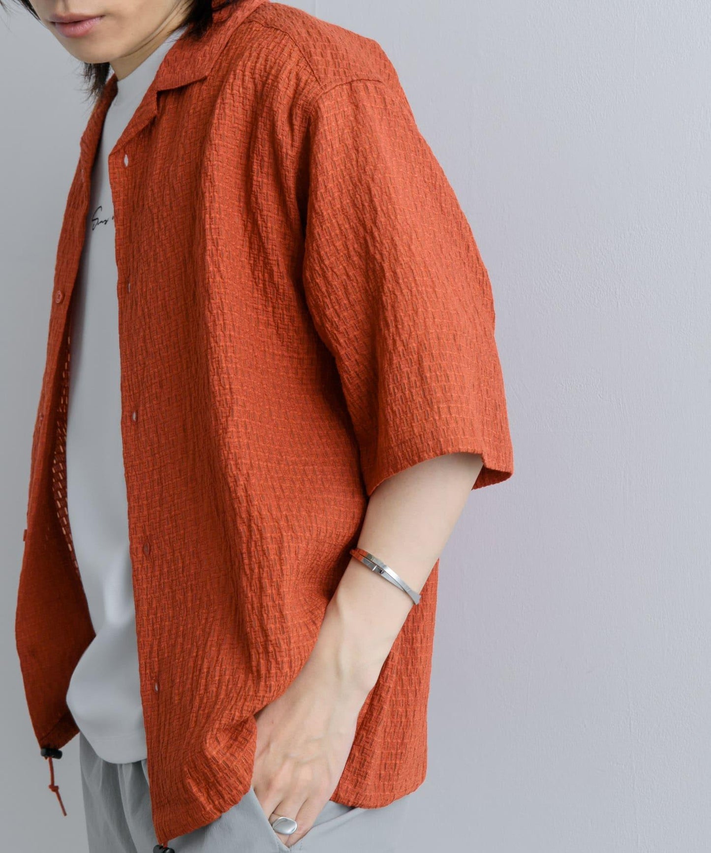 透視蕾絲抽繩開領襯衫