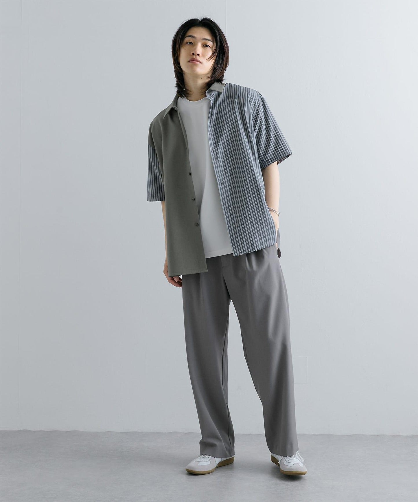 拼色條紋五分袖襯衫