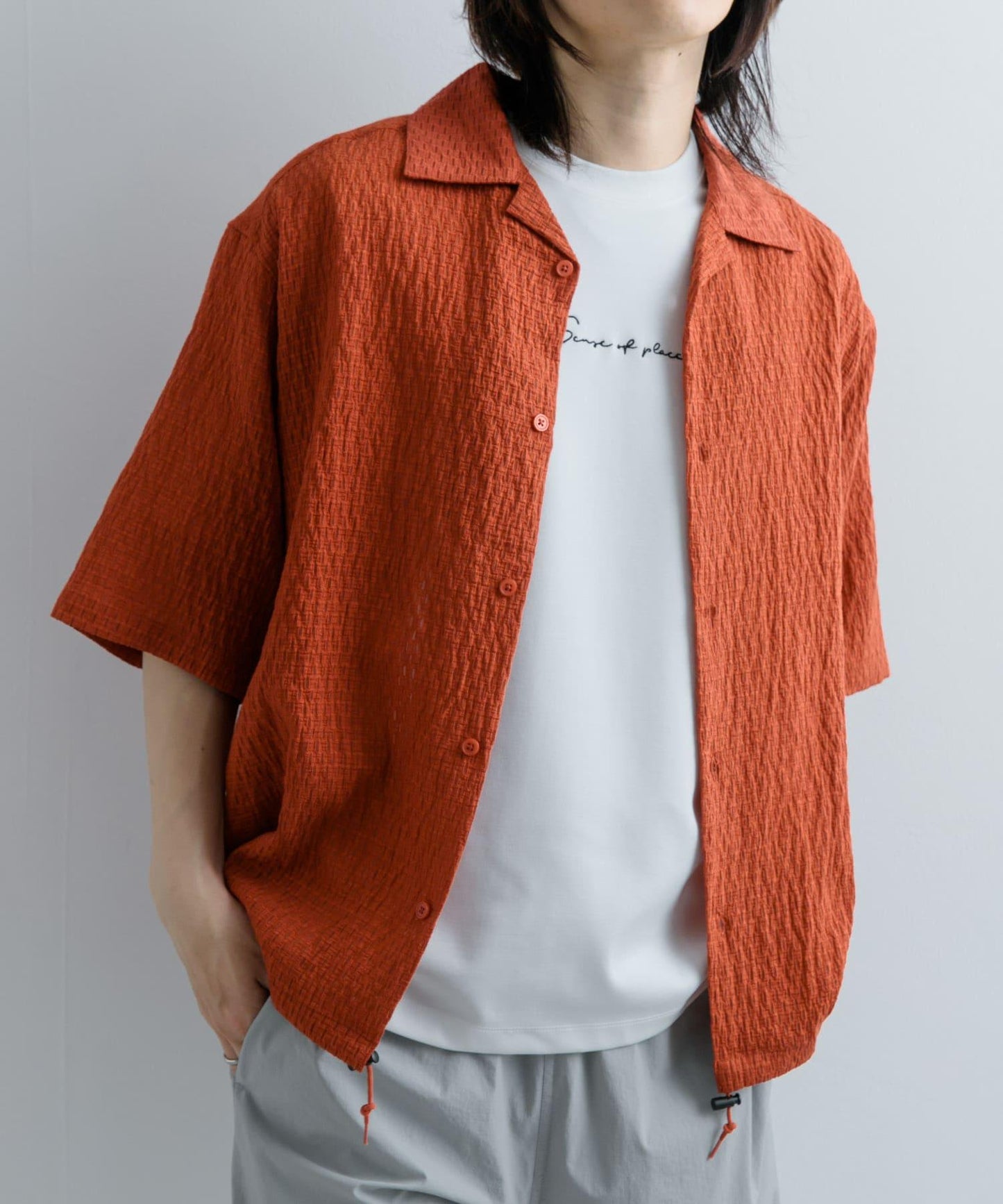 透視蕾絲抽繩開領襯衫